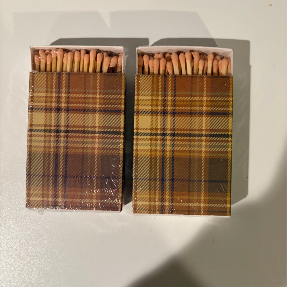 Classic Plaid Safety Matches Decorative Matchbox Set Brown Tan New Sealed